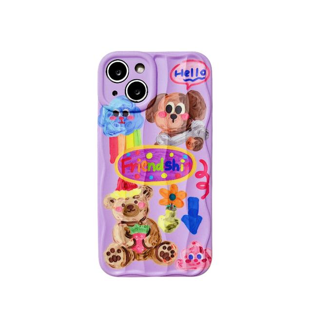 Забавный чехол для девочек с милой собакой, медведем и волнистой линией для Iphone 14 Pro Max 13 11 12 14 Plus, мягкий противоударный чехол для телефона, чехол