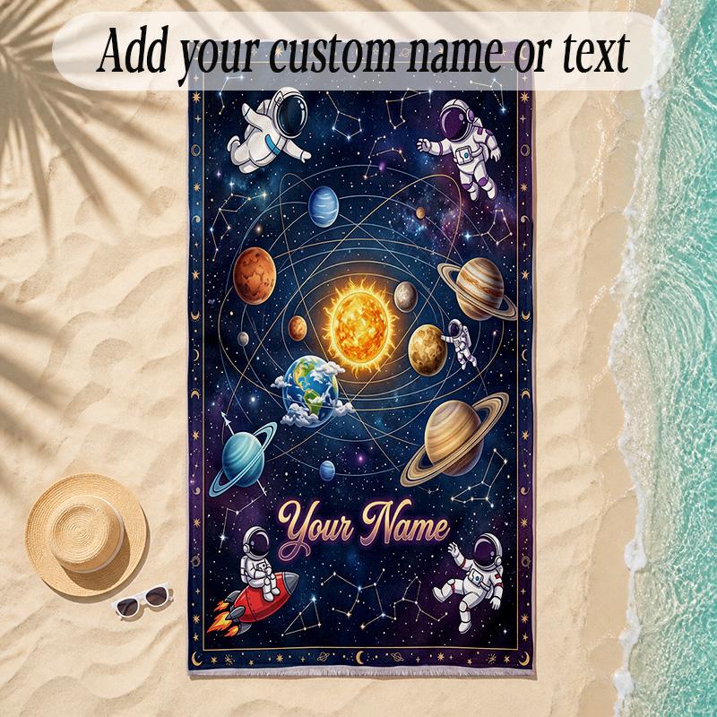 Cosmic Theme Soft Beach Towel Personalized Custom Name Text Towel Portable for Beach Pool Travel