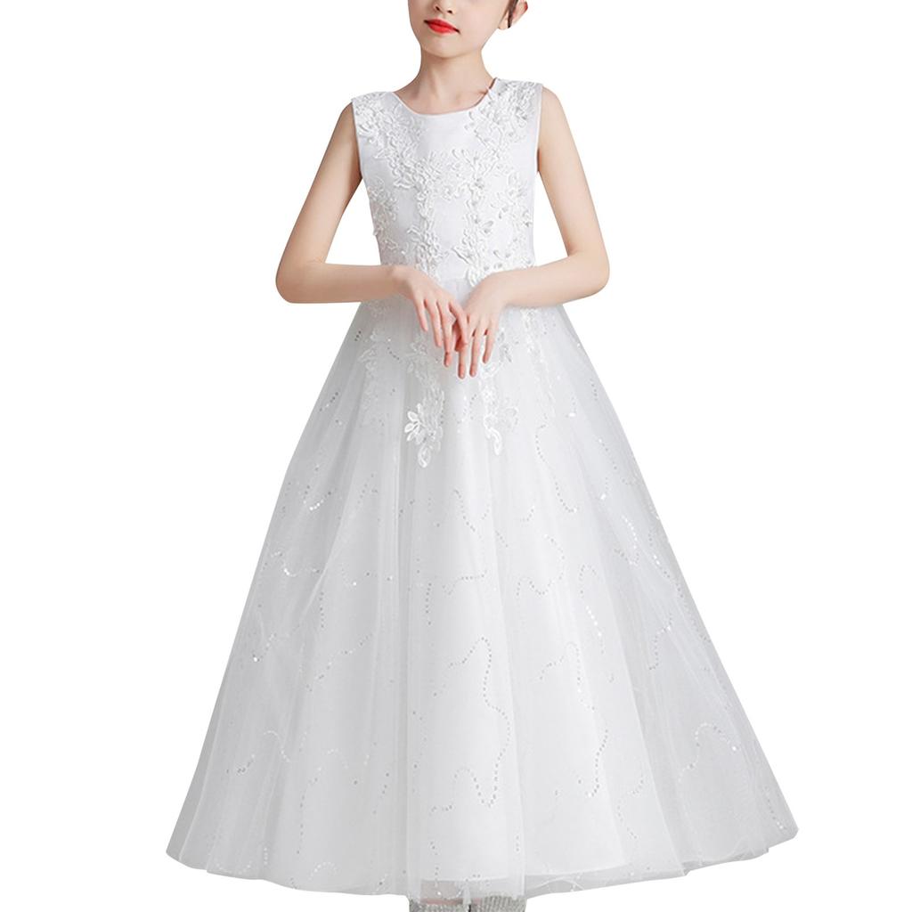 Girl's Lace Embroidery Bow Performance, Birthday Wedding Princess Dress, Skirt