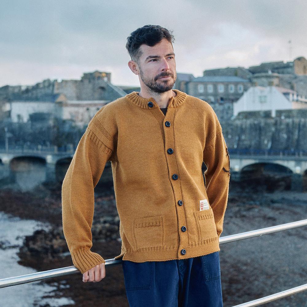 Guernsey Woollens Fisherman Wholegarment Cardigan - Camel