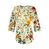 3/4 Length Sleeve Womens Tops Summer T-Shirts Floral Print V Neck Casual Basic Tee Button Shirts Tunic Tops