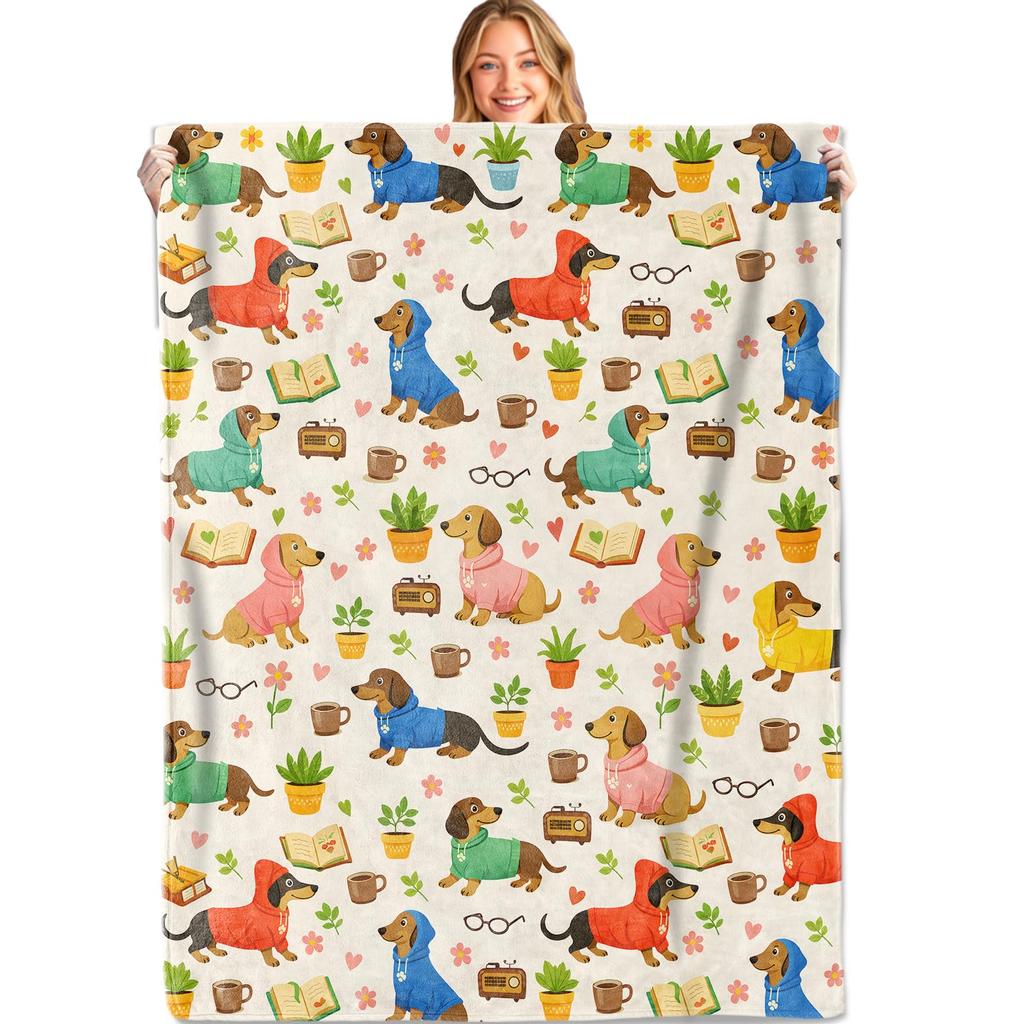 Cute Pet Dog Blanket Soft Lightweight Cozy Flannel Throw Blanket for Kids Lap Bedroom Sofa Couch Bed Travel Office Home Decor