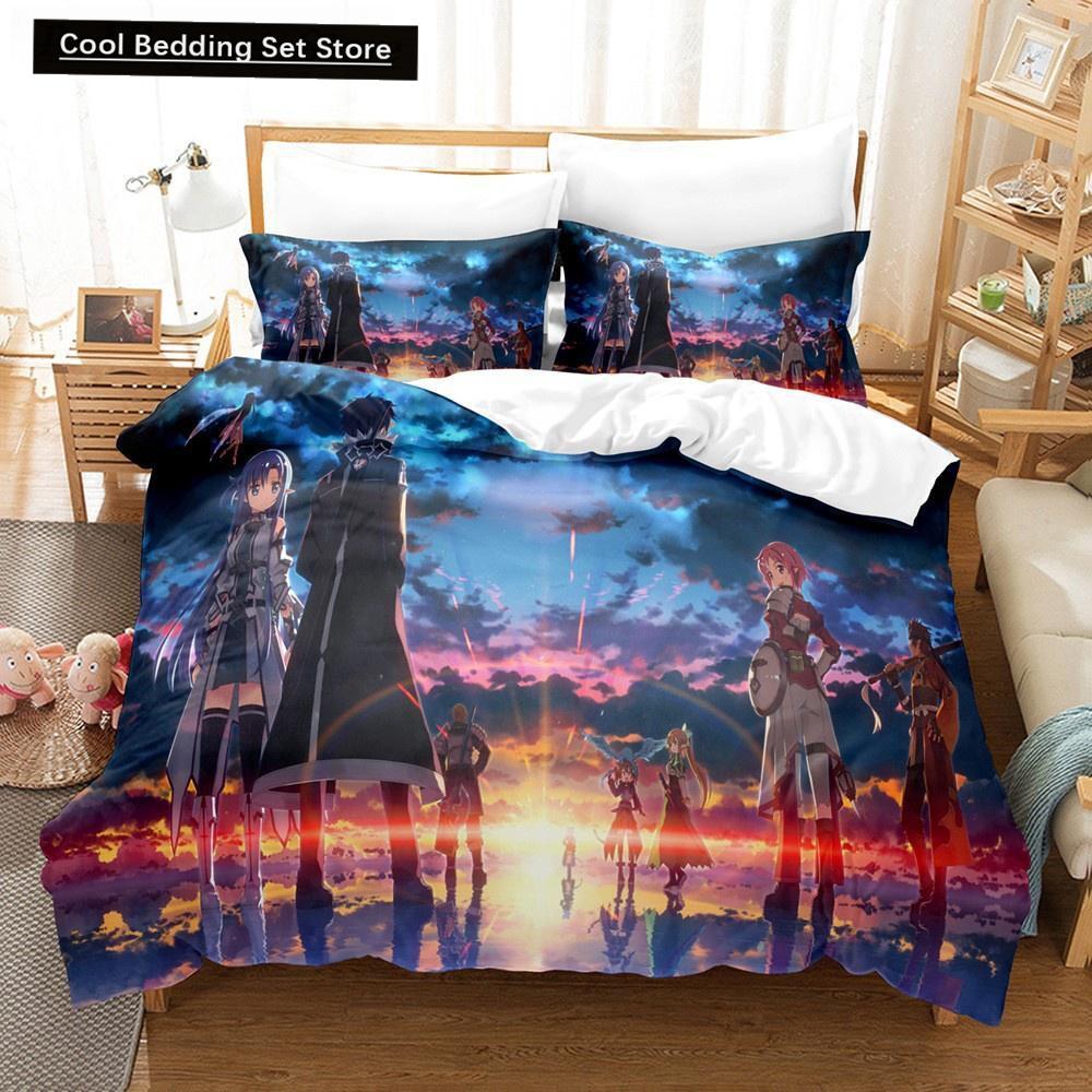 Sword Art Online Bedding Set 3D Anime Print Polyester Quilt Cover Pillowcases Queen King For Kids Gift Anime Duvet Cover Sets