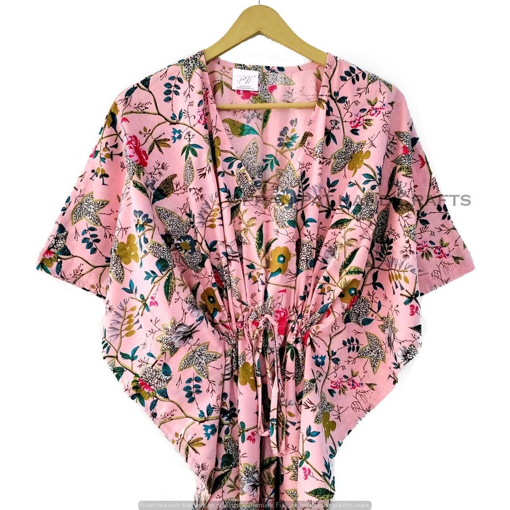 Длинное индийское персиковое платье с цветочным принтом из хлопка в стиле хиппи, макси, женская ночная рубашка, платье-кафтан CKFTN-SCRN-FULL-BUYIT-143