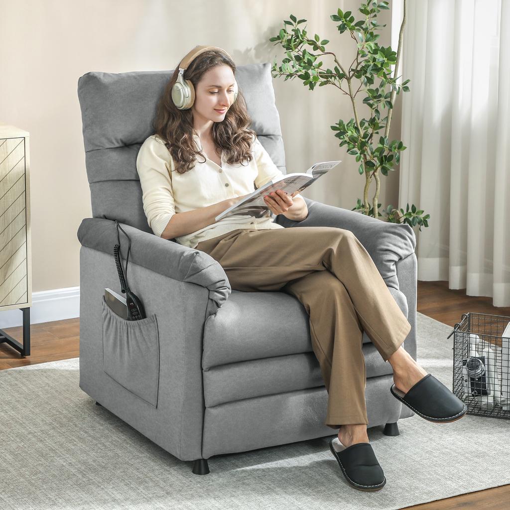 Recliner Chair, TV Armchair with Reclining Function, Lumbar Heating, 2 Remote Controls, USB Port, Quiet Motor, Grey