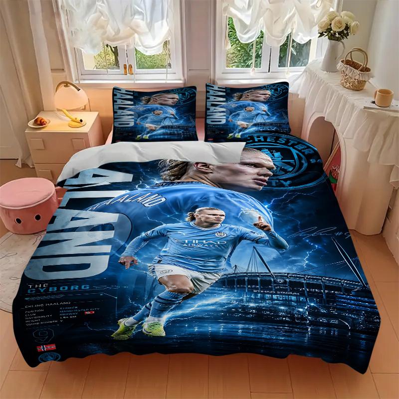 3Pcs Man City Haaland Poster Bedding Sets For All Sizes New 3D Printed Bed Cover Comforter Duvet Cover Pillowcase Bedroom Decoration