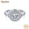 Tancise Women Classic 925 Sterling Silver Zircon Ring Ladies Jewelry Wedding Promise Party Gift