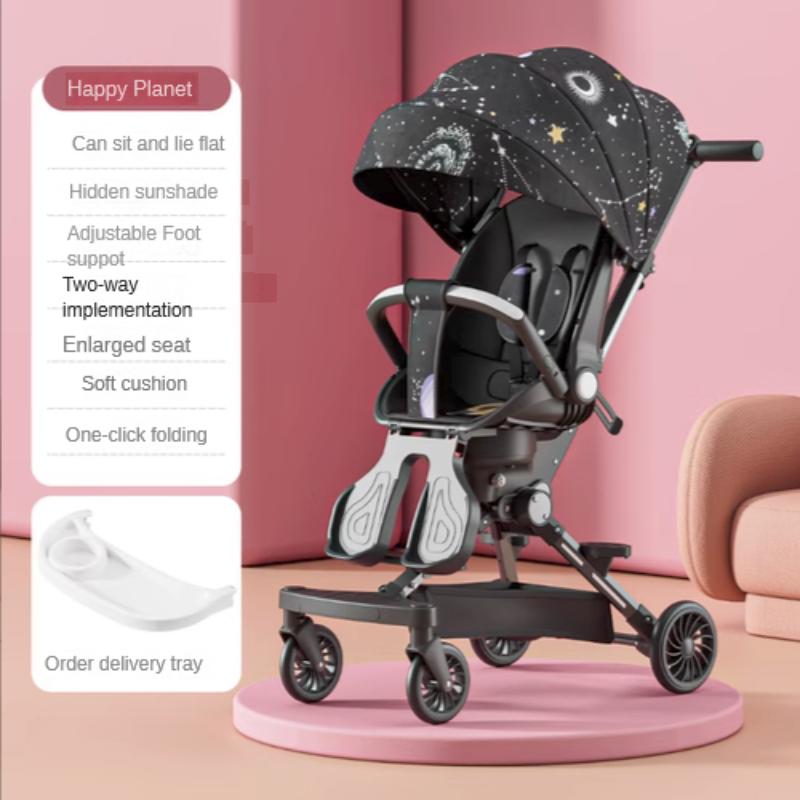Легкая детская коляска с высоким обзором, двунаправленная четырехколесная тележка, складывающаяся, может сидеть или лежать, детская коляска с комфортом для ребенка