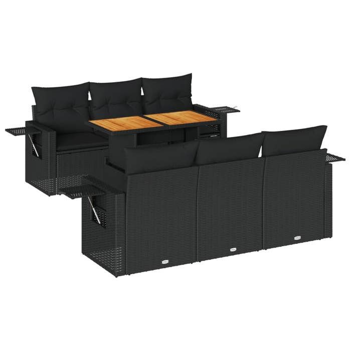 VidaXL Garden Furniture 7 Pcs with Cushions Black Wicker, Outdoor Sofa Set, Garden Lounge Set, Set 3327107