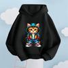 2025 Autumn/Winter Cool Skateboarding Cat Printed Children's Hoodie, Girls' Fashion Versatile Sportswear