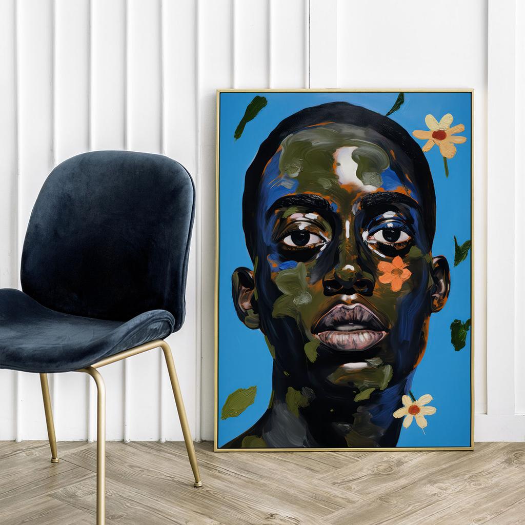 Plakat portret twarz nowoczesna kwiaty