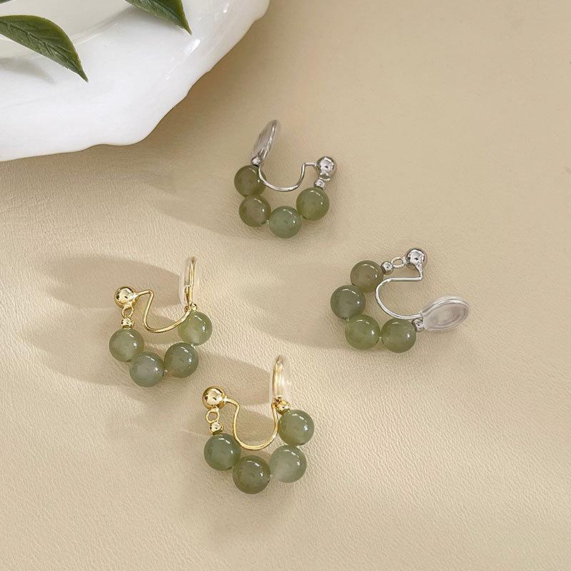 New Chinese-style Hanfu Earrings for Women Hetian Jade Ear Clips Elegant Style Niche Design Earrings
