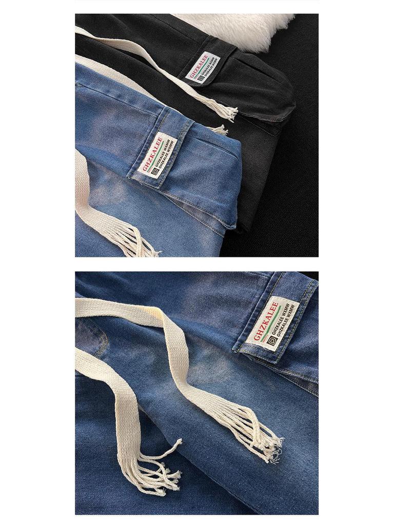 Летние свободные прямые джинсы для мальчиков с большими карманами — повседневный облегающий стиль.