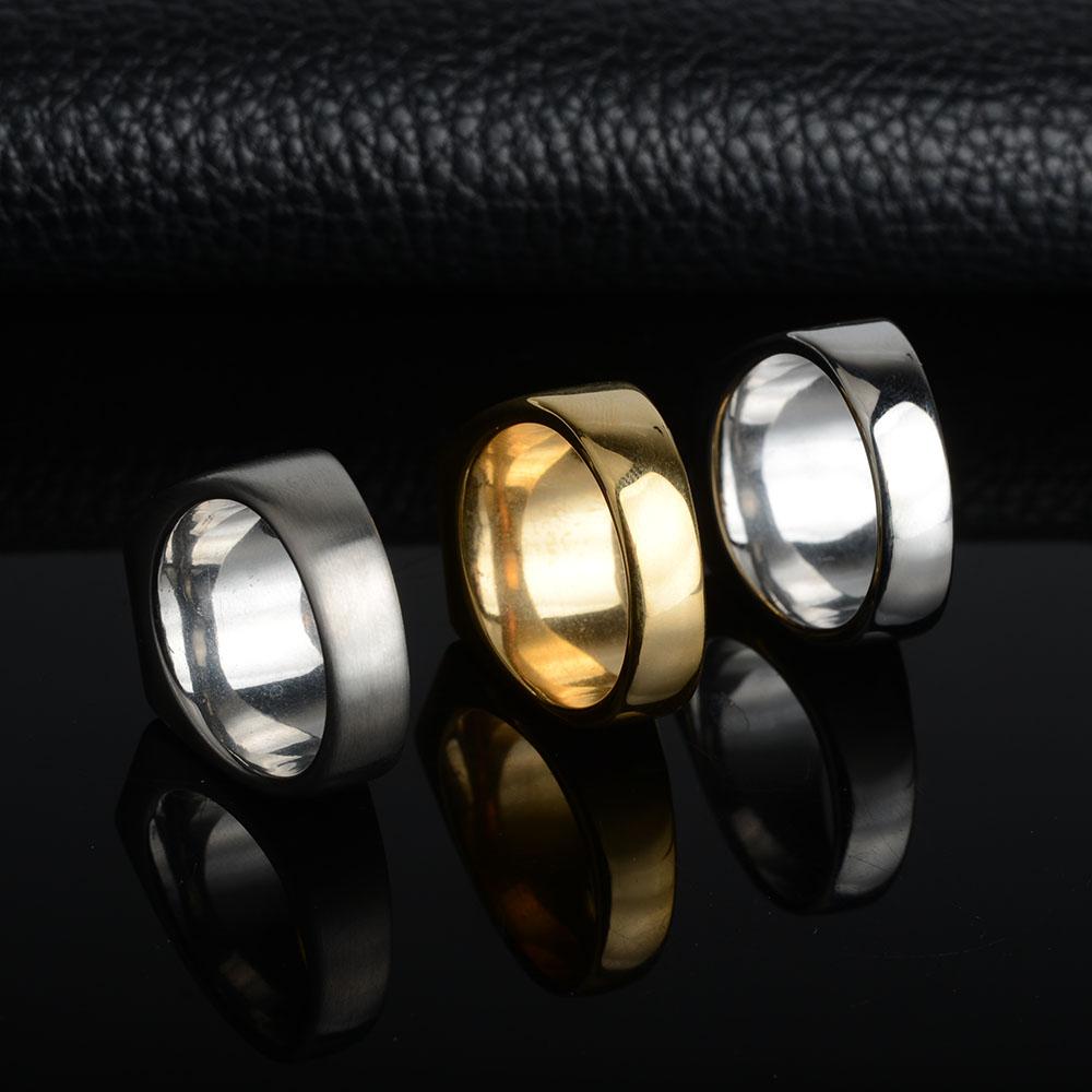 Men's Ring Smooth Stainless Steel Black Stone Gold Silver Color Rings for Men Party Jewelry