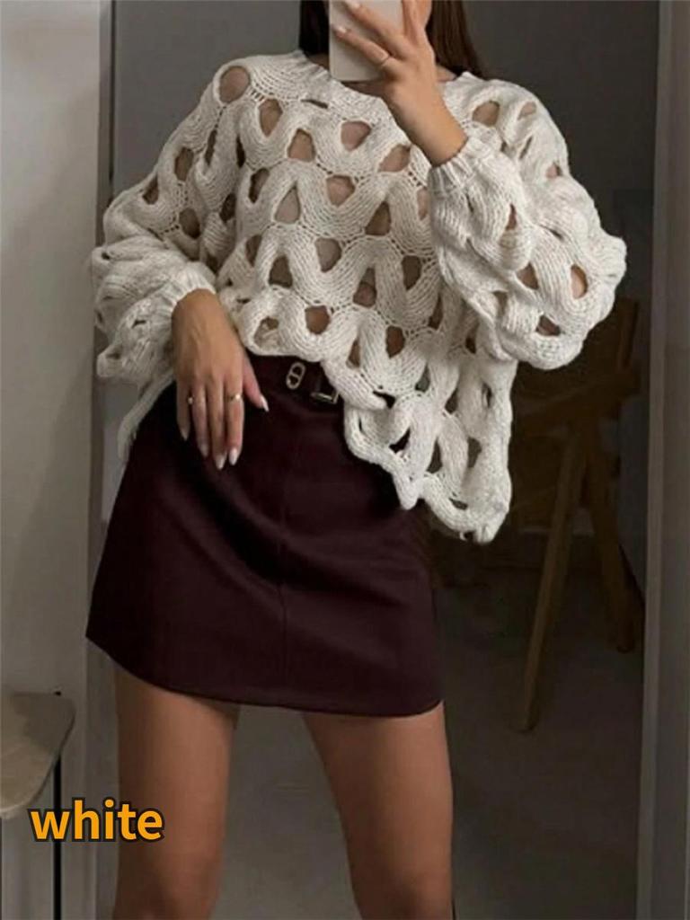 Женский повседневный кардиган с ажурной вязкой и длинным рукавом