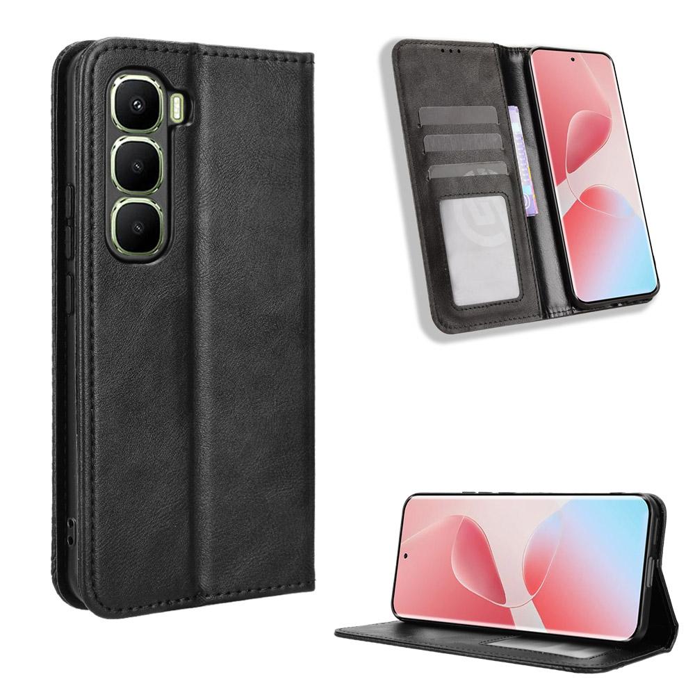 For Infinix Hot 60 Pro 4G Leather Case Wallet Stand Retro Texture Phone Cover