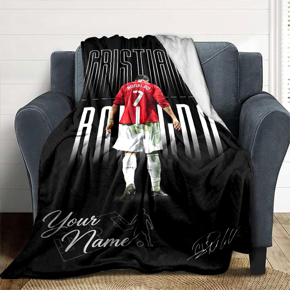 Cristiano Ronaldo (111) Personalized Text Blanket Cozy Customizable Blanket Durable Comfort Perfect for Nap Office Chair Bedding Living Room