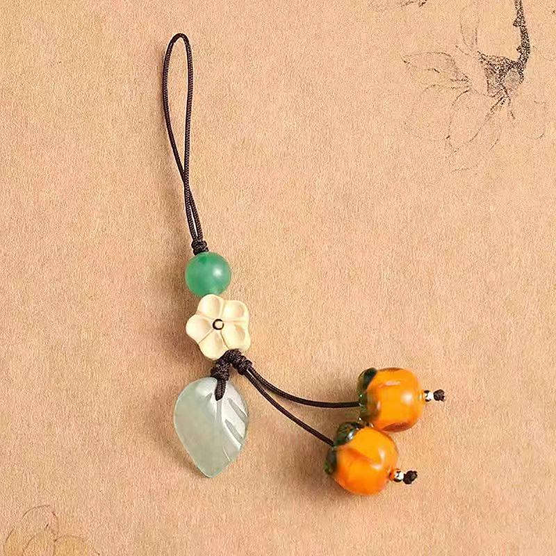 Liuli Persimmon Mobile Phone Chain Pendant -lost Wrist Lanyard Persimmon Bodhi Root Lotus Earphone Camera Chain