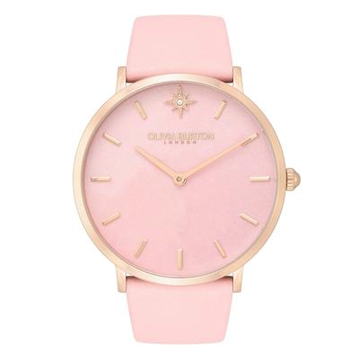 Авторизованный дилер Olivia Burton Watch Celestial 40 мм Поддельные часы с кожаным ремешком из розового кварца Carnation [OLIVIA BURTON] Женские и