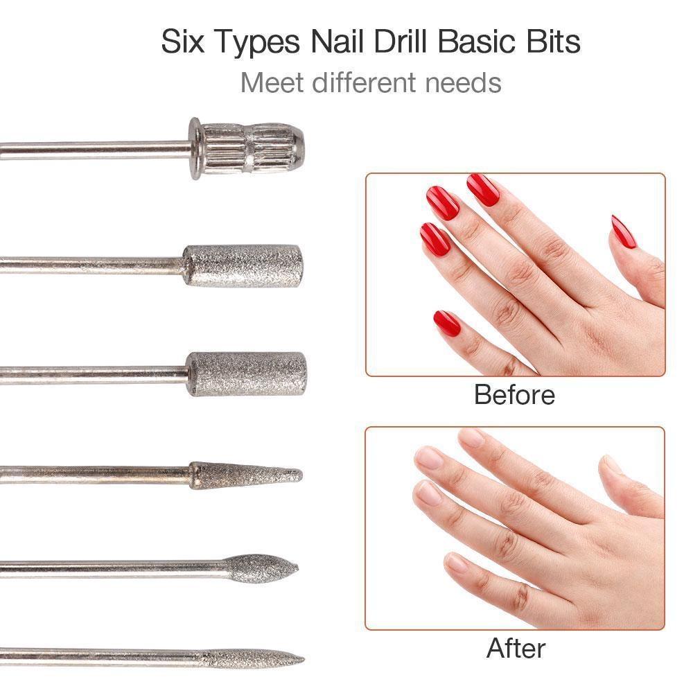 Nail Drill Bits Set 6 Pcs Milling Cutter Stainless Steel Bits UV Gel Polish Remove Drill Machine Pedicure Nails Manicure Tools