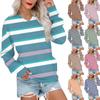 Women's Casual Fashion Striped V-Neck Long Sleeve Sweatshirt Lightweight Pullover With Pockets Sweatshirt