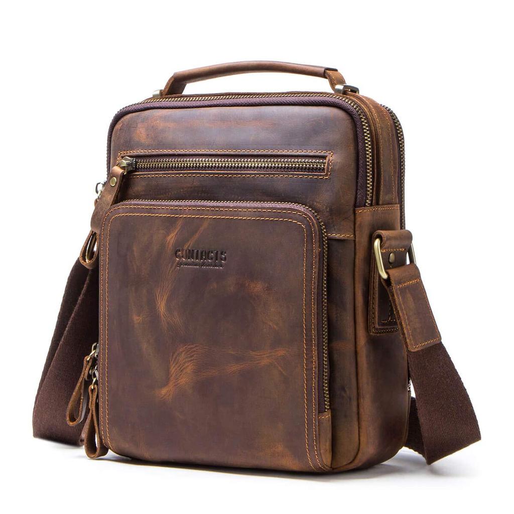 Shoulder Crossbody Can Hold iPad All Travel Shoulder Vertical [Contacts] Men's Handbag, Mini, Cowhide, Leather, Bag, Present, Bag, (Coffee)