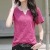 Short-sleeved T-shirt Women's V-neck Loose and Thin 2025 Summer Large Size Solid Color Simple Half-sleeved Top