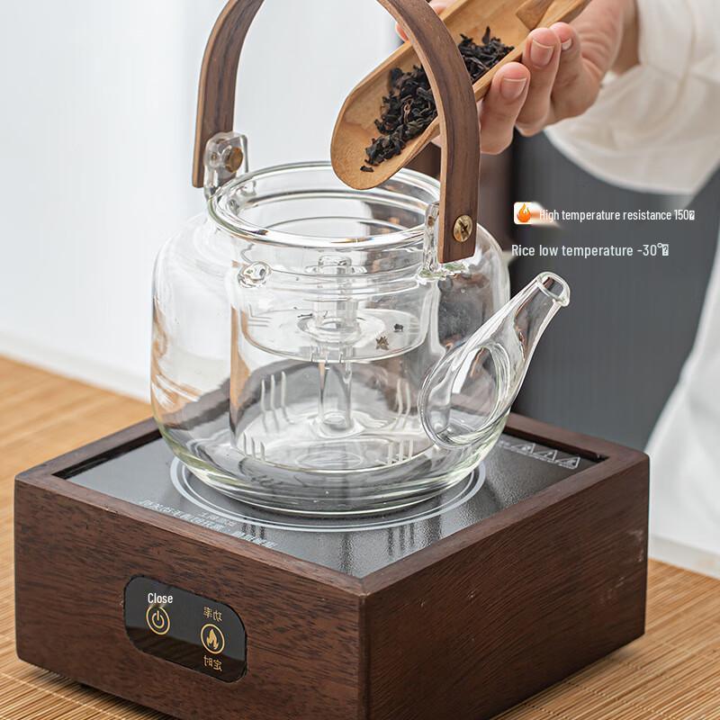 Electric Tea Brewing Set with Walnut & Glass Teapot