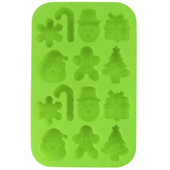 Рождественская силиконовая форма 14 ячеек Санта Снеговик Елка Леденец Подарочная коробка Антипригарная Пищевой класс Легкое извлечение Сделай сам