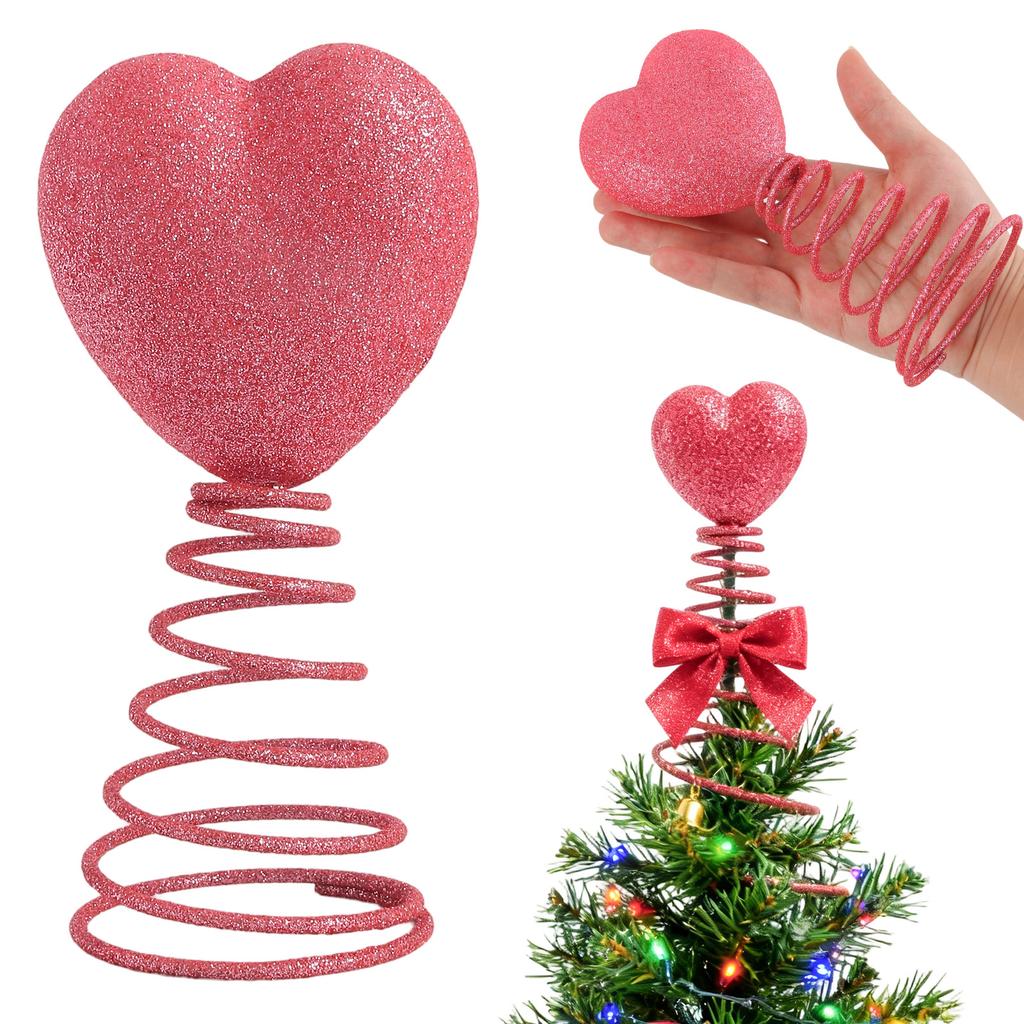 6.3-inch Valentine's Day Tree Top Decoration, Sparkly Heart-shaped Tree Top Decoration, Suitable For Valentine's Day Party Decorations And Home Decor
