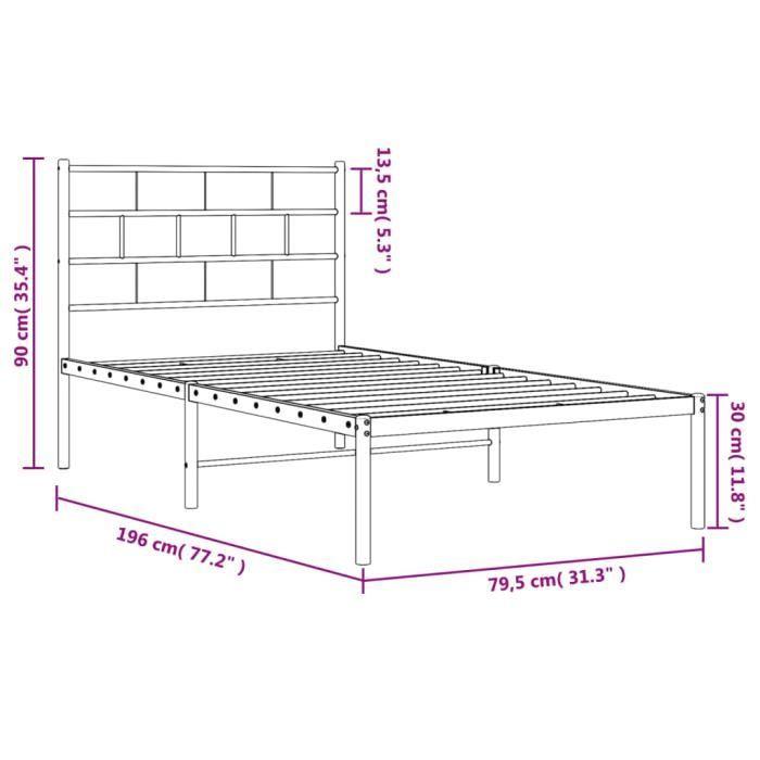 VidaXL Metal Bed Frame with White Headboard 75x190 Cm 355698
