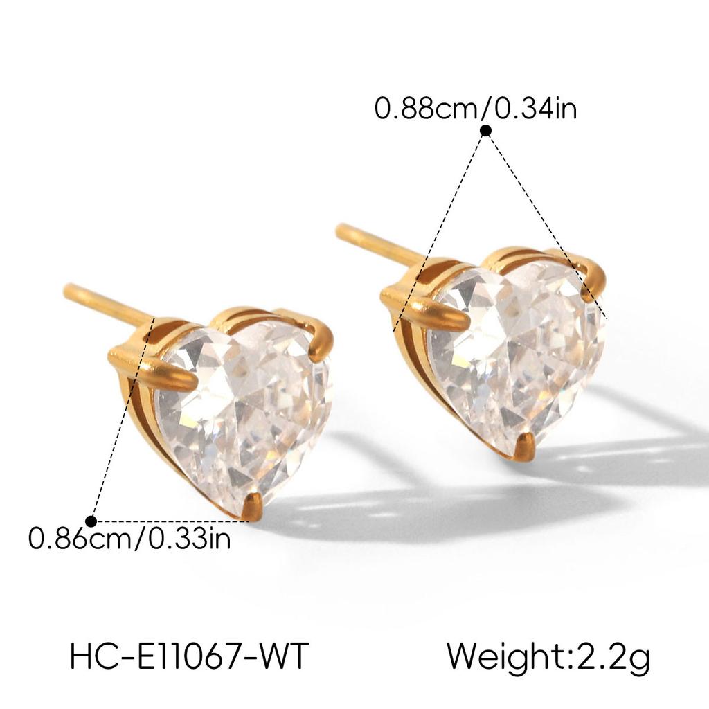 New Zircon Earrings for Women, Fashionable Versatile Studs, 18K Gold, Non-fading Titanium Steel Ear Jewelry Ring