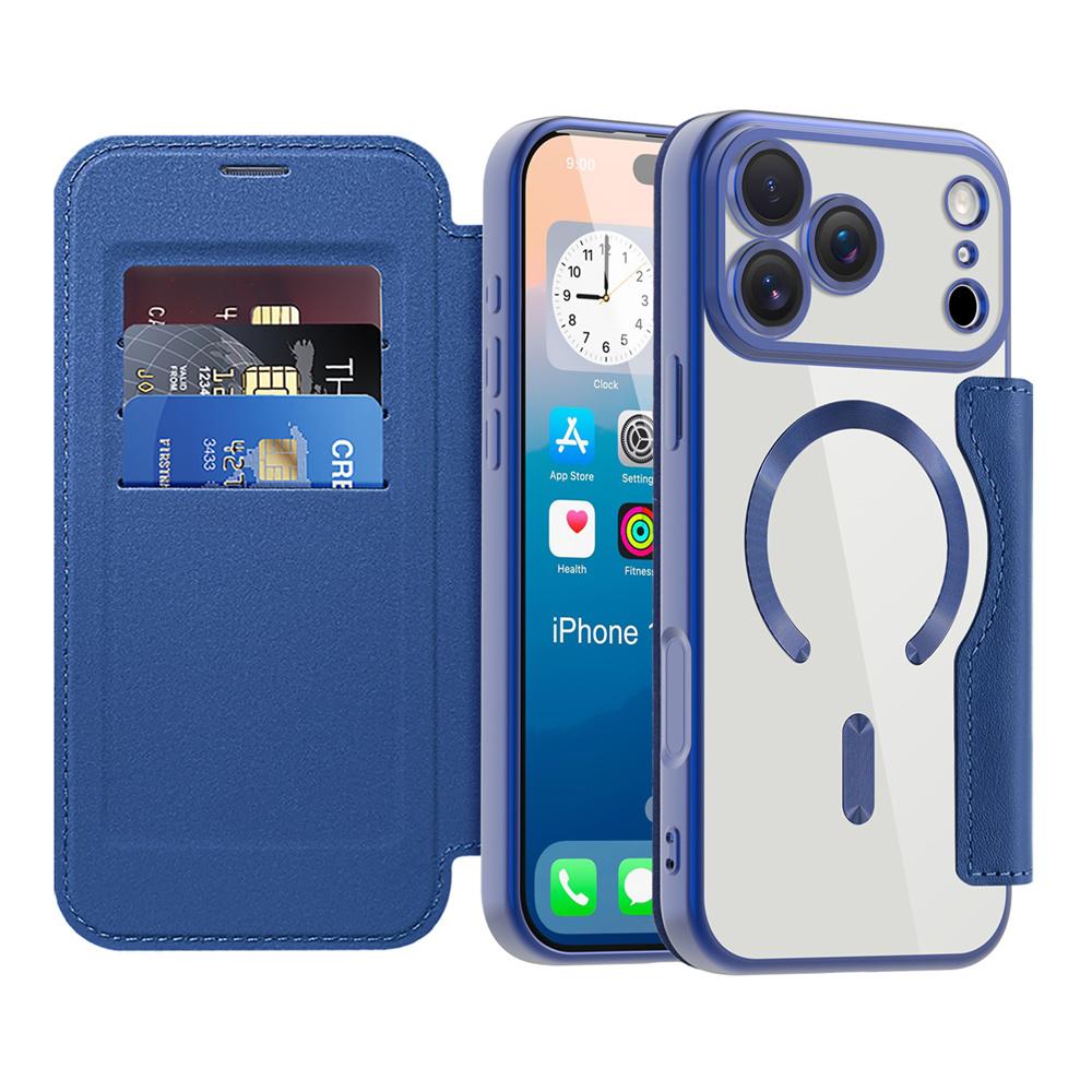 For Magsafe Clear Flip Leather Slot Card Bag Holder Magnetic Phone Case For 17 Pro Max Air Wireless Charging Wallet Cover