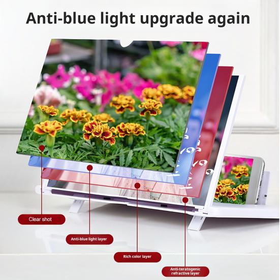 Mobile Phone Screen Magnifier 3D High-definition Magnifying Projector Screen Enlarger for Movies Videos Gaming Foldable Phone Stand