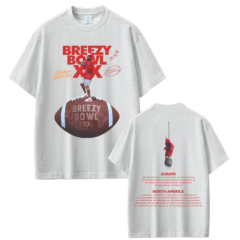 Hot Sale Rapper Chris Brown Breezy Bowl XX Tour Tshirt Unisex Fashion Rap Pop Music T Shirt Unisex Women Hip Hop Retro Tshirts