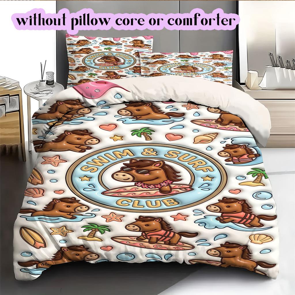Cute animals surfing Pattern Bedding,Quilt Set Quilt Cover Pillowcase Home Birthday Gift (1*duvet cover+2*pillowcase,without core)