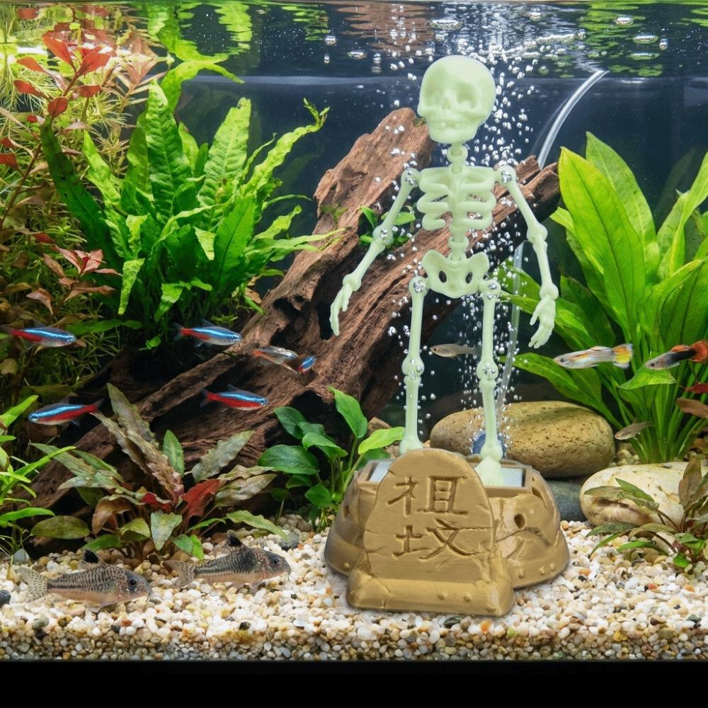 Plastic Fish Tank Dance Skull Ornament Gothic Wiggling Skeleton Statue Halloween Decor