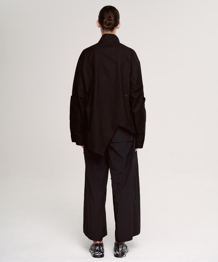Aseupalageoseu Asymmetrical Multi-Button Pocket Shirt_Black