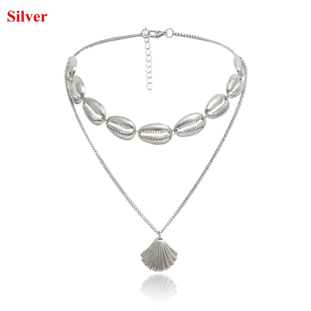 Women Gifts Golden Silver Multilayer Shell Necklace Cowry Seashell Pendant Bohemian Beach Jewelry