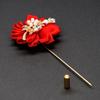 Luxury Crystal Pearl Groomsmen Boutonniere Wedding Corsage Men Brooch Pin Red Burgundy Flower Groom Bridal Boutonnieres
