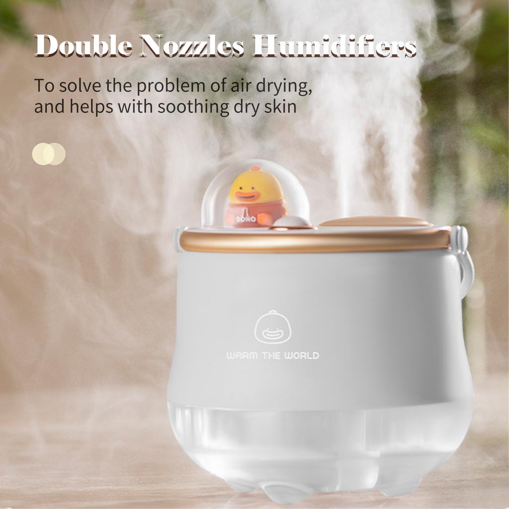 400mL Double Spray Humidifiers with Warm White Light Cute Animal Shaped Cool Mist Humidifier
