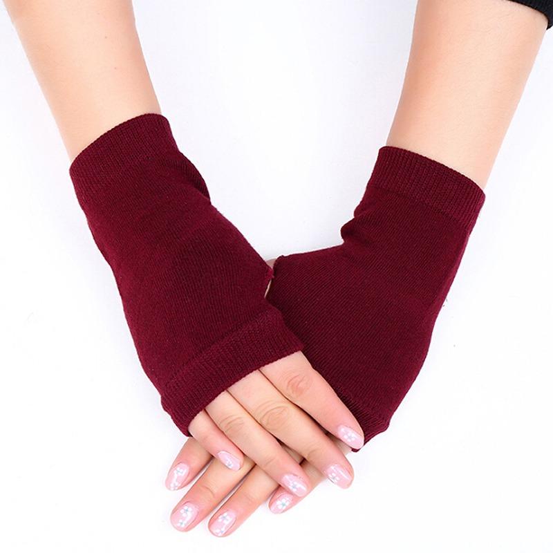 1Pair Simple Black Short Half Finger Fingerless Knit Wrist Glove Winter Warm Stretch Work Gloves For Women And Men Mittens