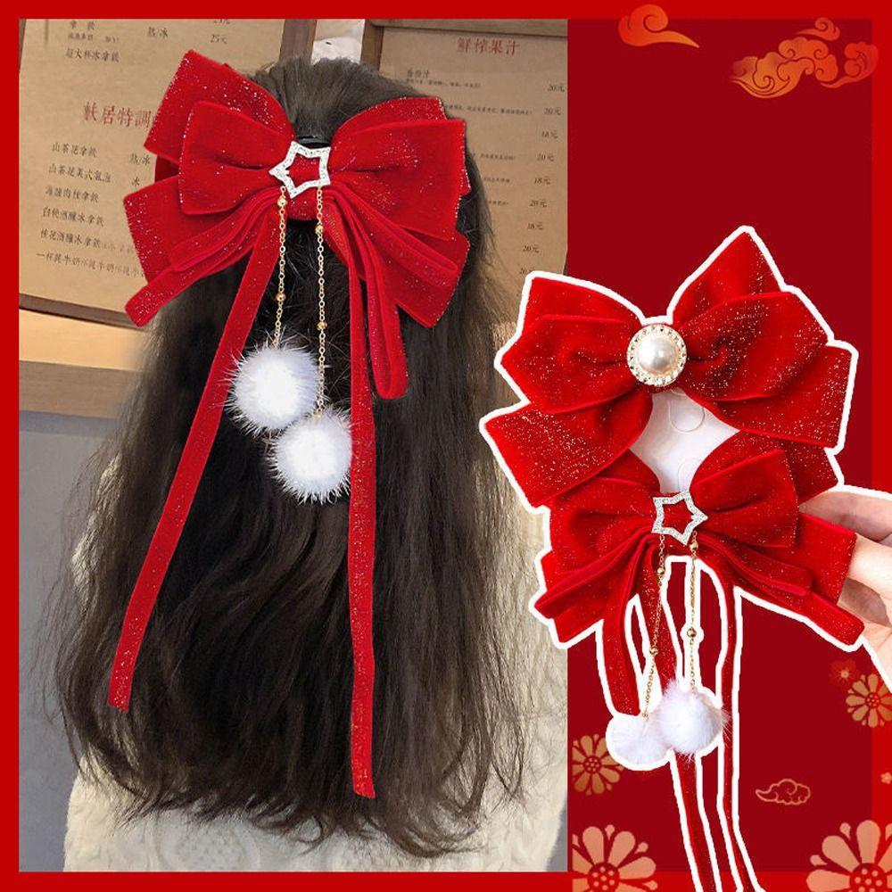 Headwear Pompoms Hanfu Headdress Bow Hairpin Hair Accessories Baby Wig Barrette Children Hair Clip
