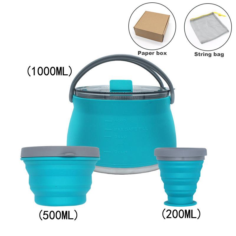 Silicone Folding Kettle, Camping Boiling Water Pot, Leak Proof Tea Coffee Cup and Mug, Heat Resistant Tableware for Outdoor