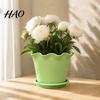 Simple Style Planting Pot Wavy Edge Planter with Saucer, Thickened Flower for Balcony Drainage Holes, Modern Plant Indoor Outdoor Plants Small Garden