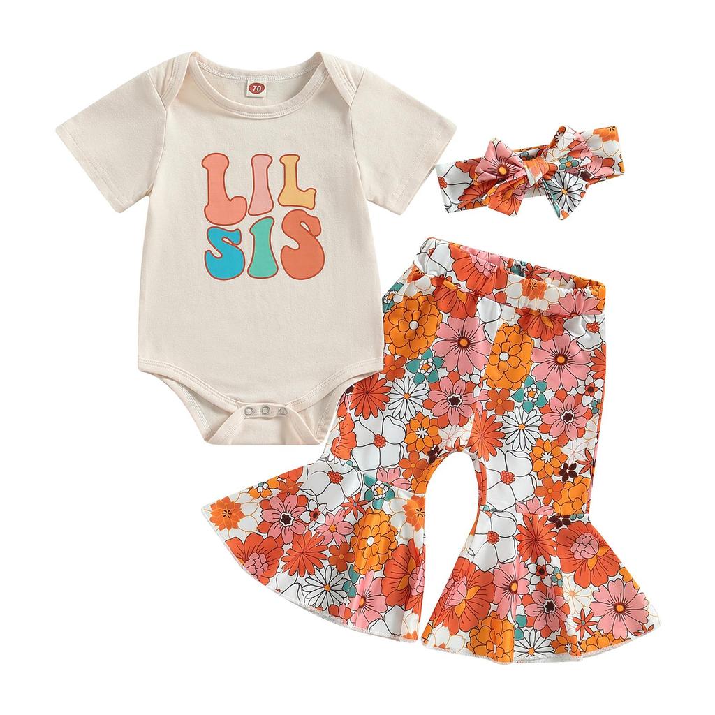 Big Sister Little Sister Matching Outfits 6M 12M 18M 24M Little Sister Newborn Outfit Baby Girl Romper Floral Bell Bottoms Summer Clothes
