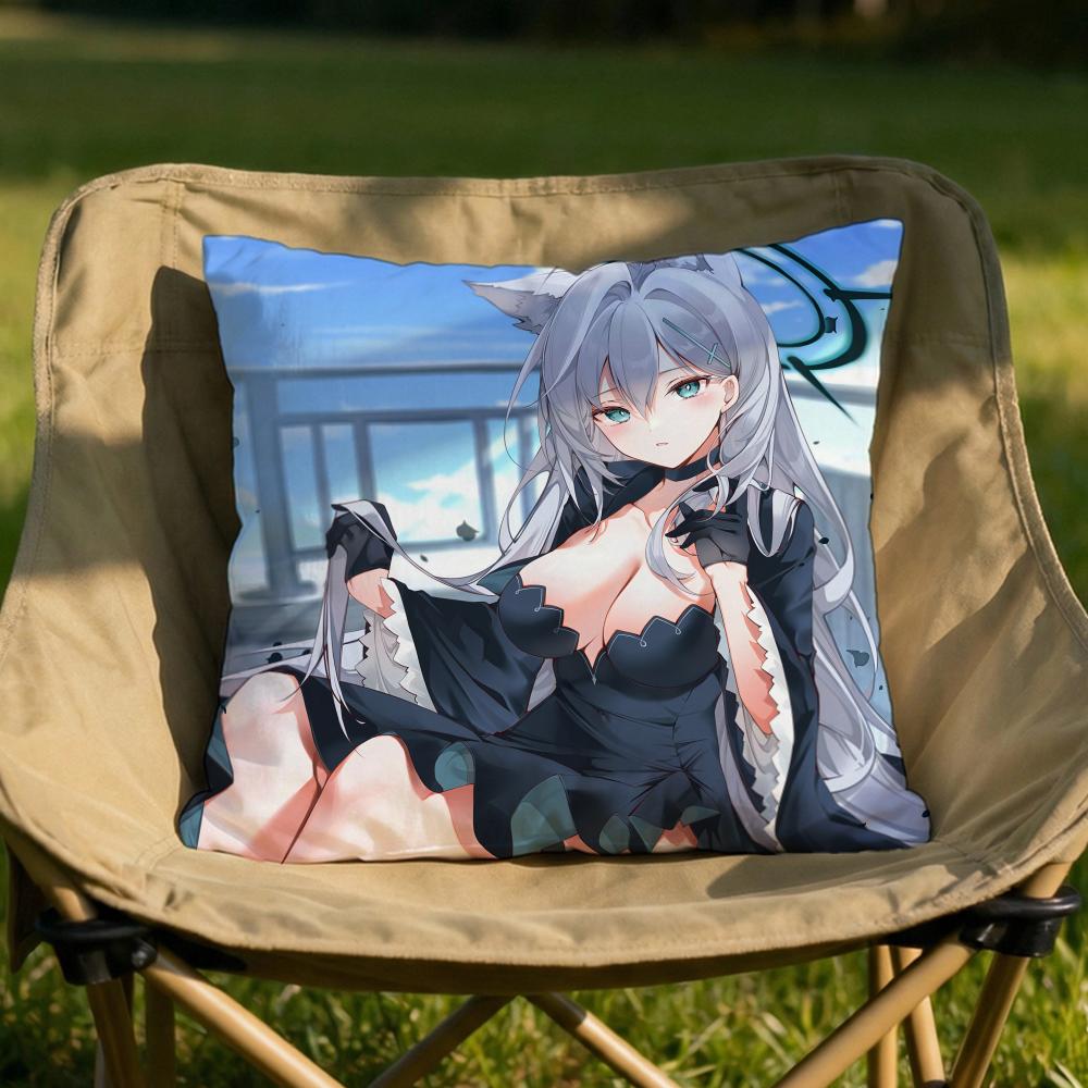 SSunaookami Shiroko Cushion Cover Soft Reversible Durable Pillow Cover MultiScene Use for Home Car Daily Comfort