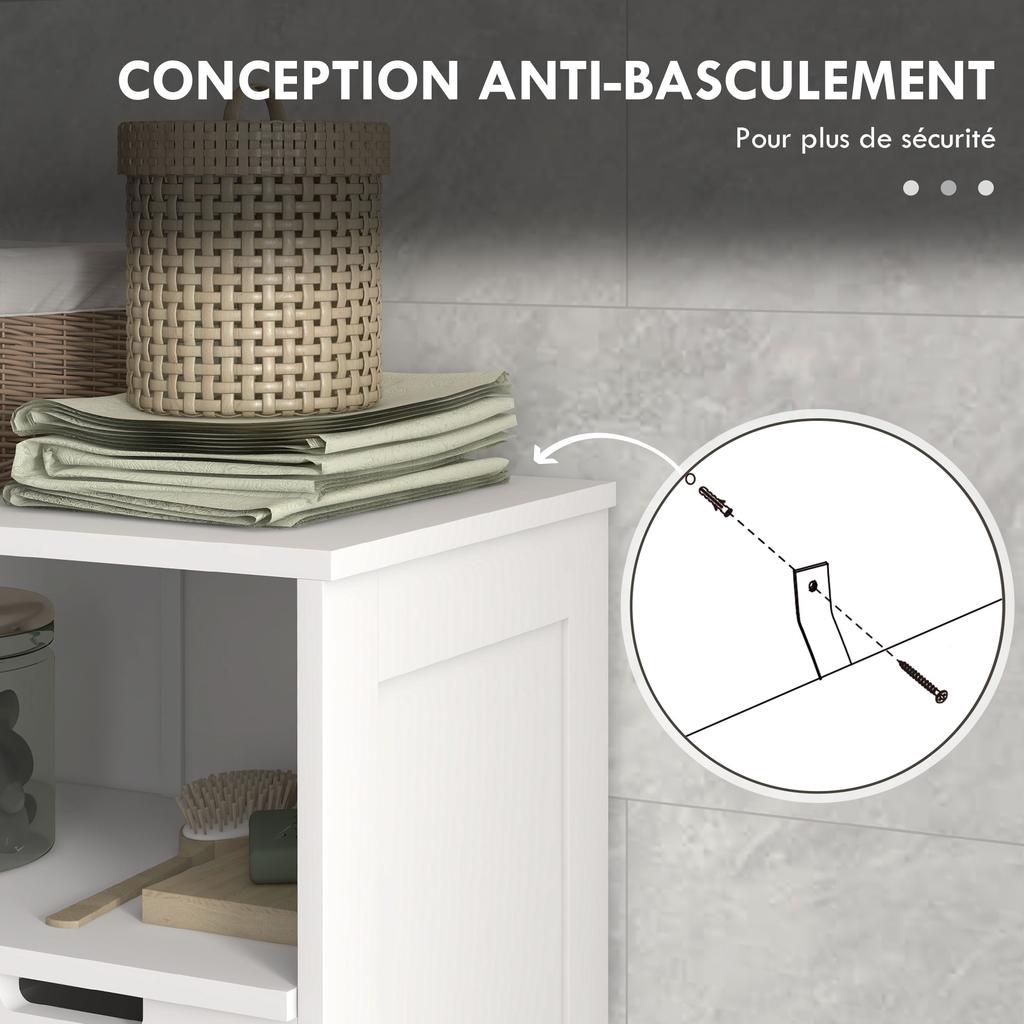 Three-Part Bathroom Storage Unit, with Shelf, Drawers & Cupboard - White