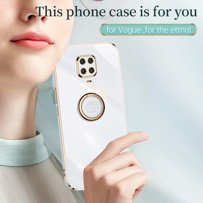Plating Square Finger Ring Holder Phone Case On For Xiaomi Redmi Note 9 Pro Max Note9 S 9s 9pro Luxury Soft Silicone Stand Cover