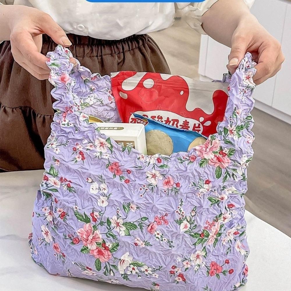 Shopping Bag Pleated Flexible Handbag Large Capacity Magic Stretch Puff Bag Storage Bag Travel